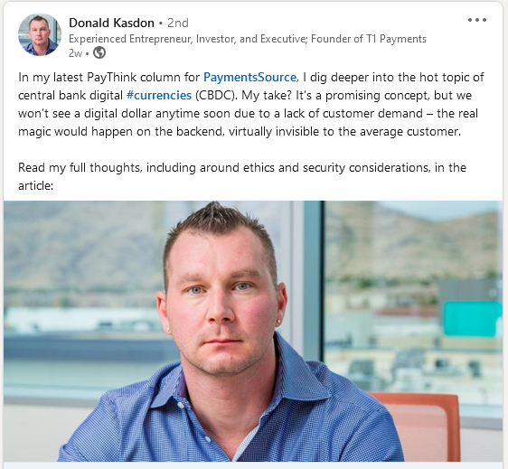 Donald Kasdon founded T1 Payments