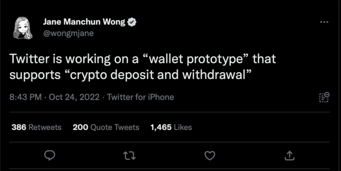 Twitter allegedly works on a crypto wallet